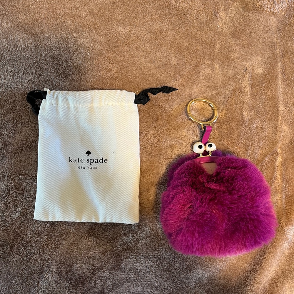 Kate Spade Fuschia Furry Monster purse charm - Picture 2 of 6